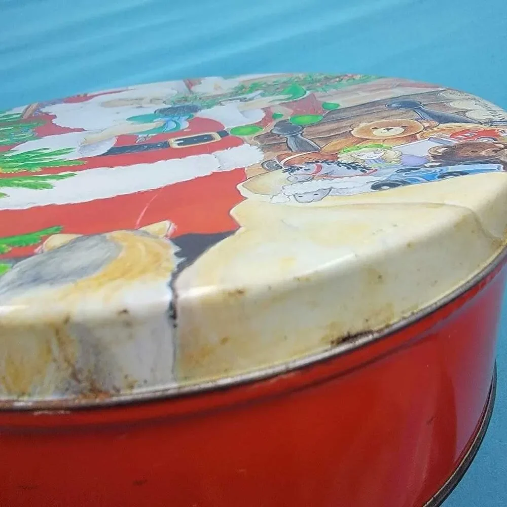 Vintage Santa Claus Christmas Cookie Tin Round 7